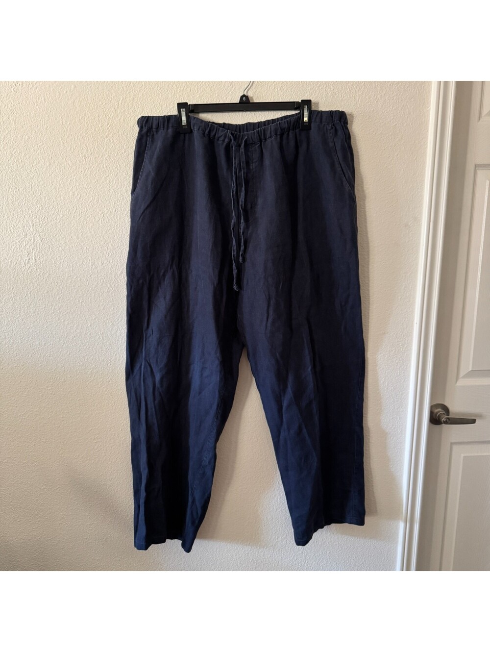 Neiman Marcus 100% Linen Pull On Pants Women XXL Navy Resortwear Quiet Luxury